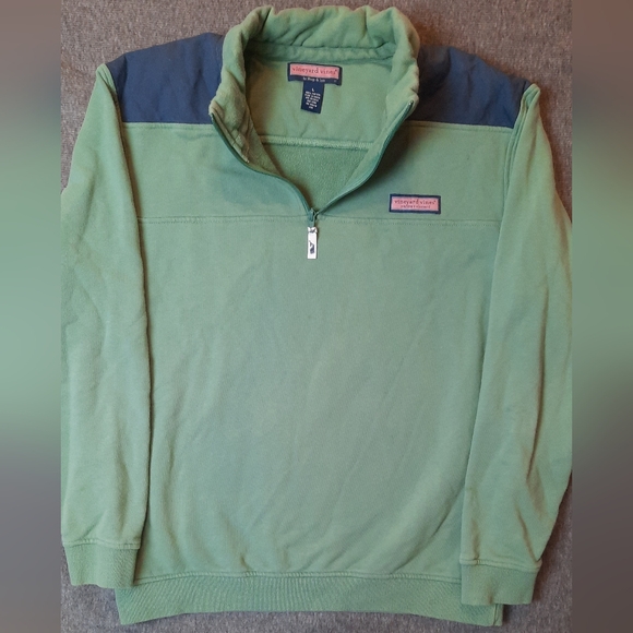 Vineyard Vines Sweater Large Green and Navy Quarter Zip Beach Preppy Nautical - Picture 4 of 12